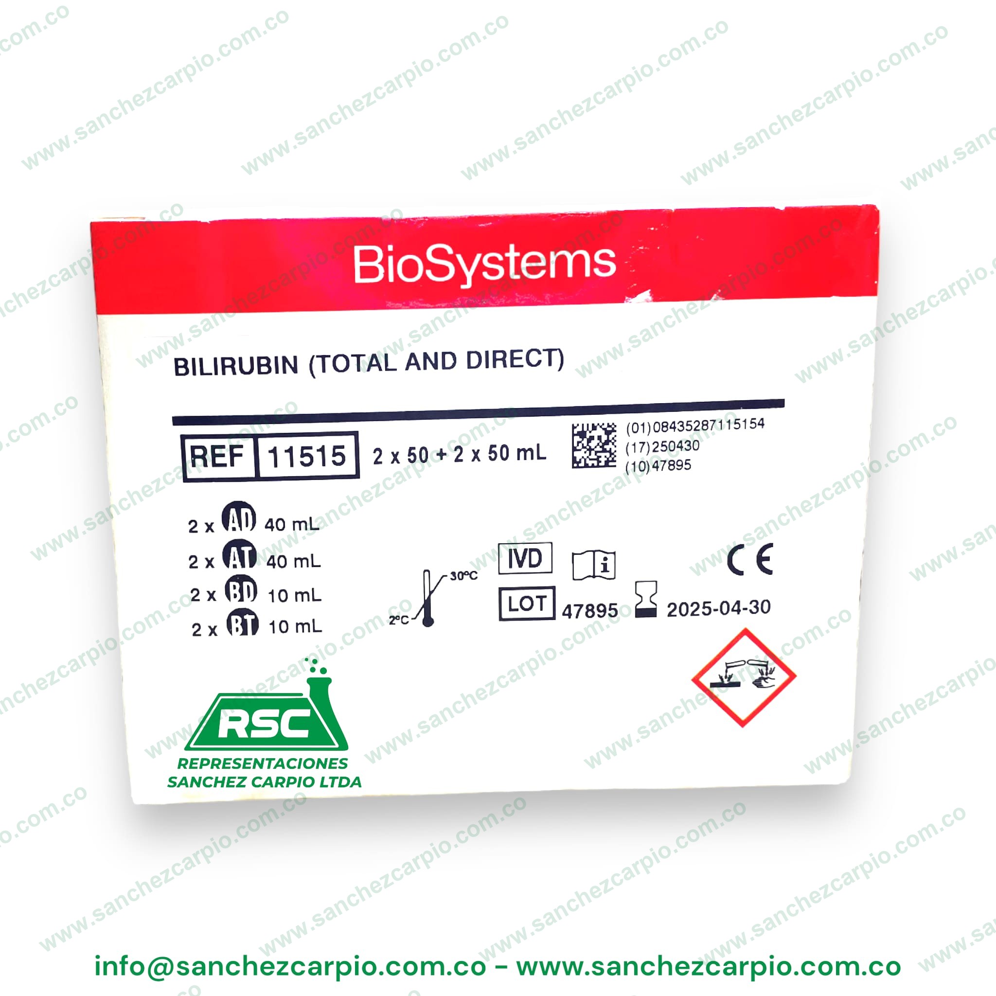 Bilirrubina Total y Directa 2 + 2 x 50 ml Biosystems REF 11515
