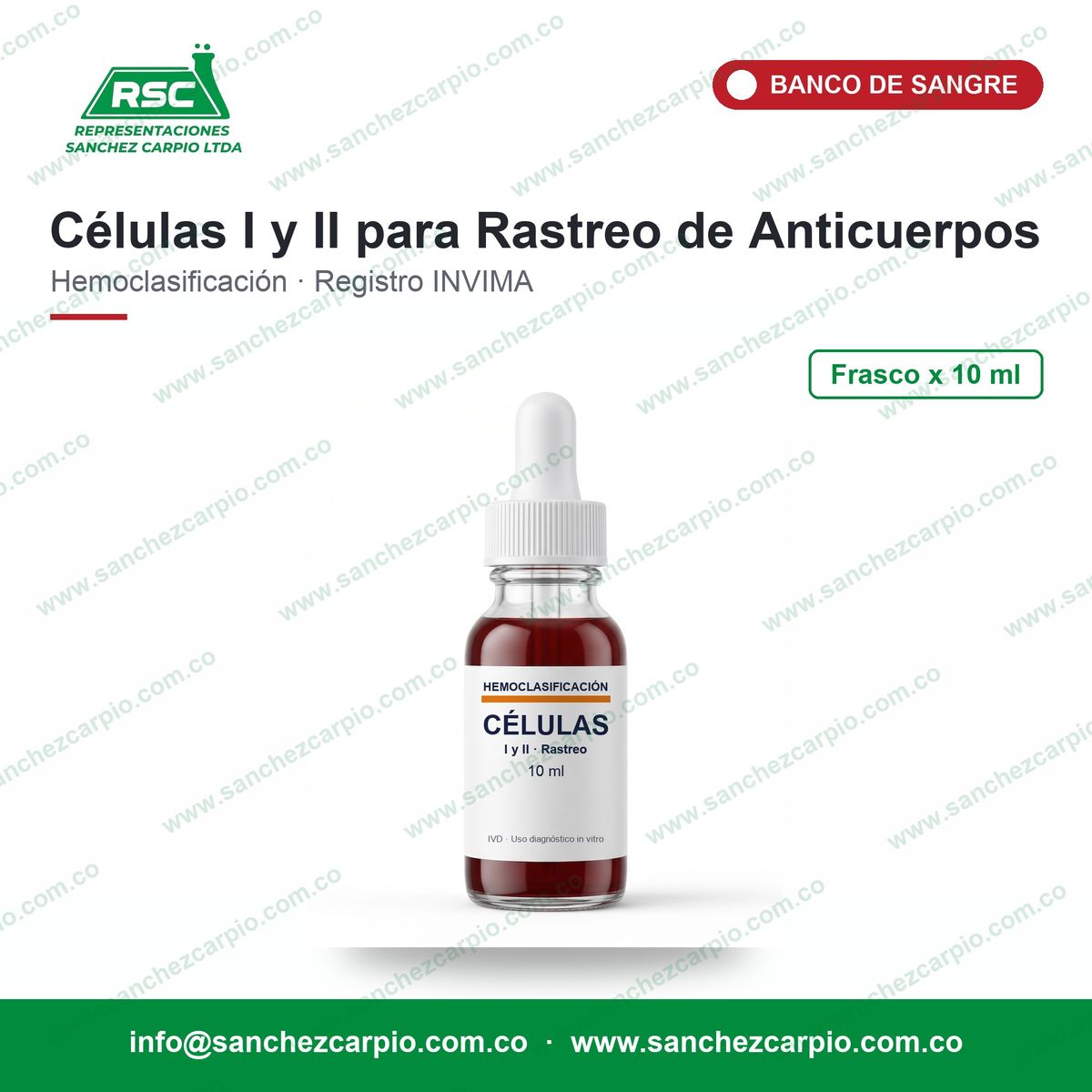 Células I y II para Rastreo de Anticuerpos x 10 ml - ABO - Sánchez Carpio