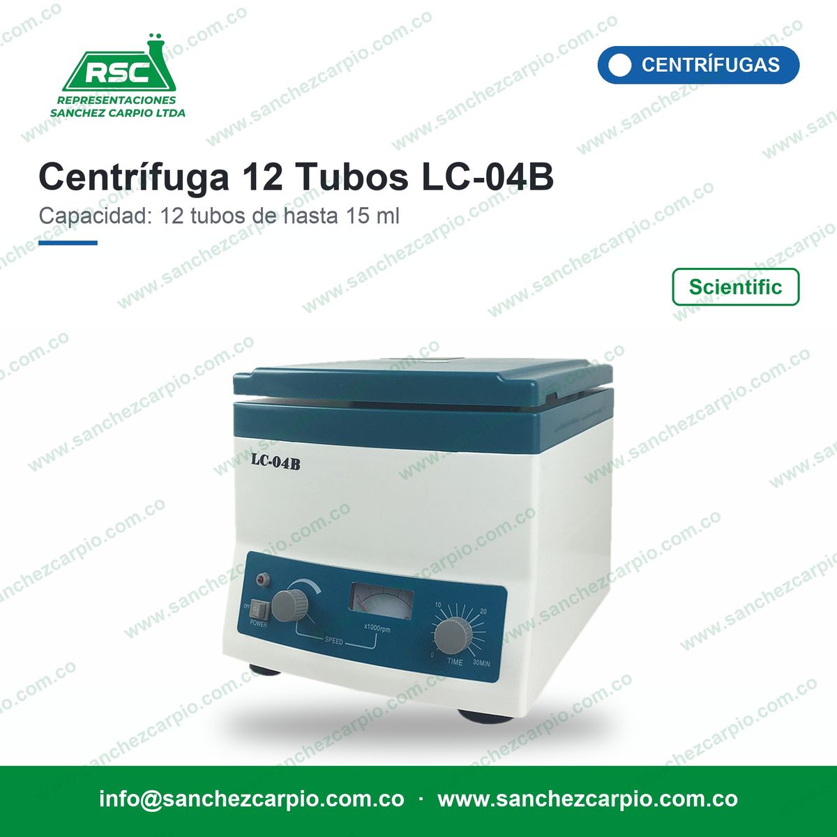 Centrífuga Análoga Scientific 12 Tubos LC-04B con Tacómetro - Sánchez Carpio
