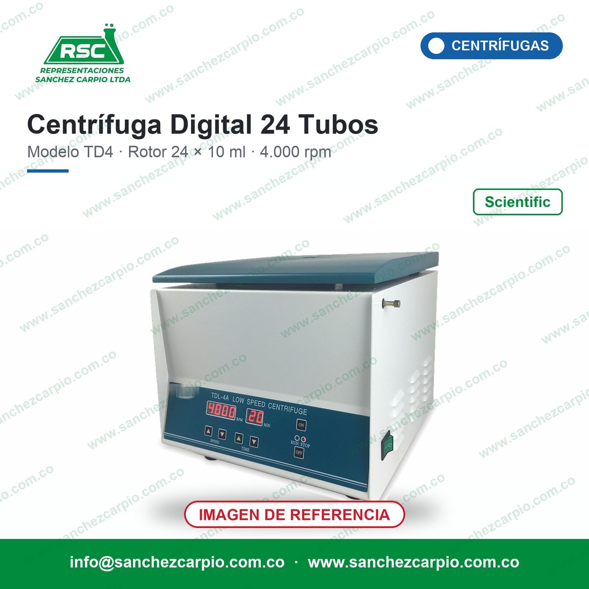 Centrífuga Digital Scientific 24 Tubos TD4 (imagen de referencia) - Sánchez Carpio