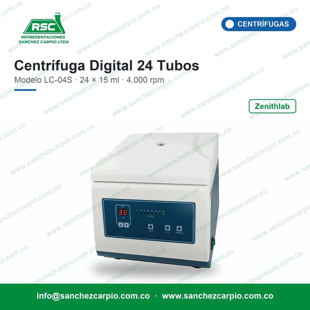 Centrífuga Digital Zenithlab 24 Tubos LC-04S - Sánchez Carpio