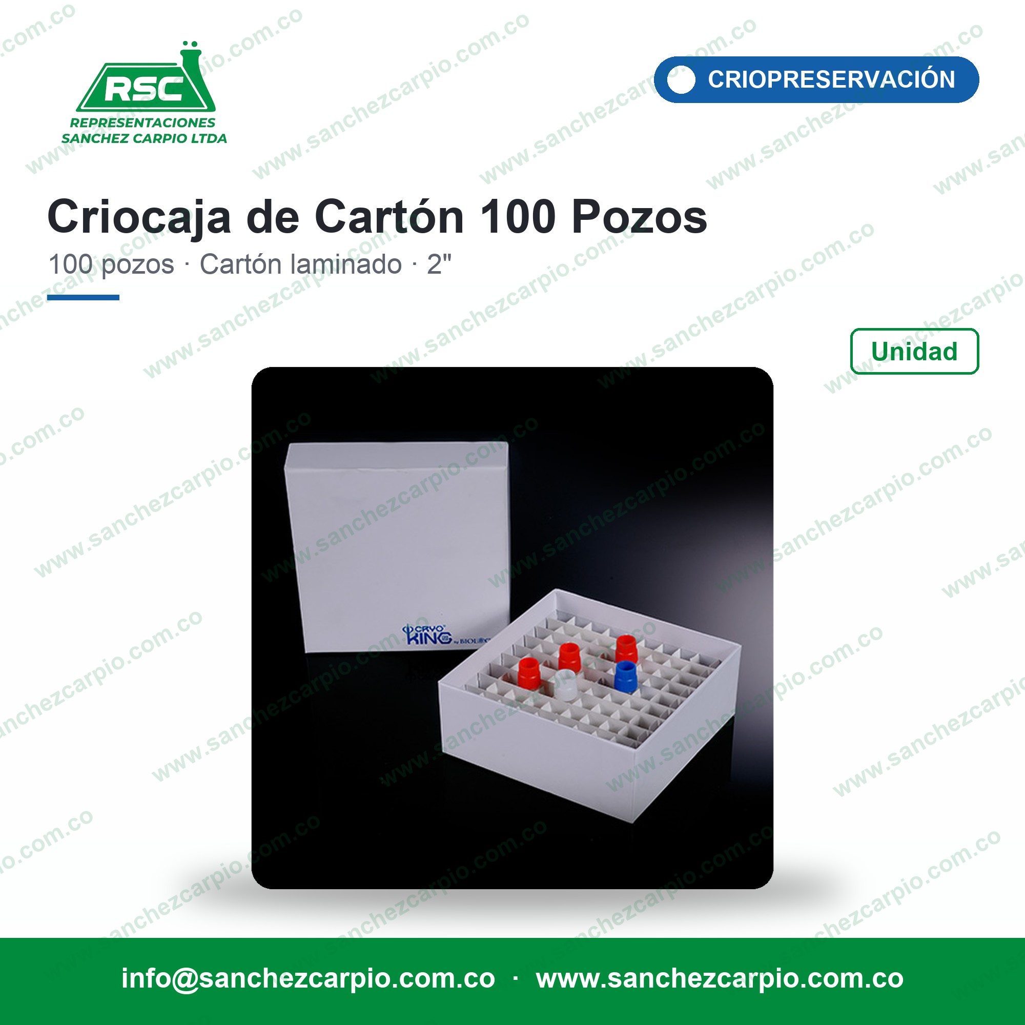 Criocaja de Cartón Laminada 2" 100 Pozos - Biologix - Sánchez Carpio