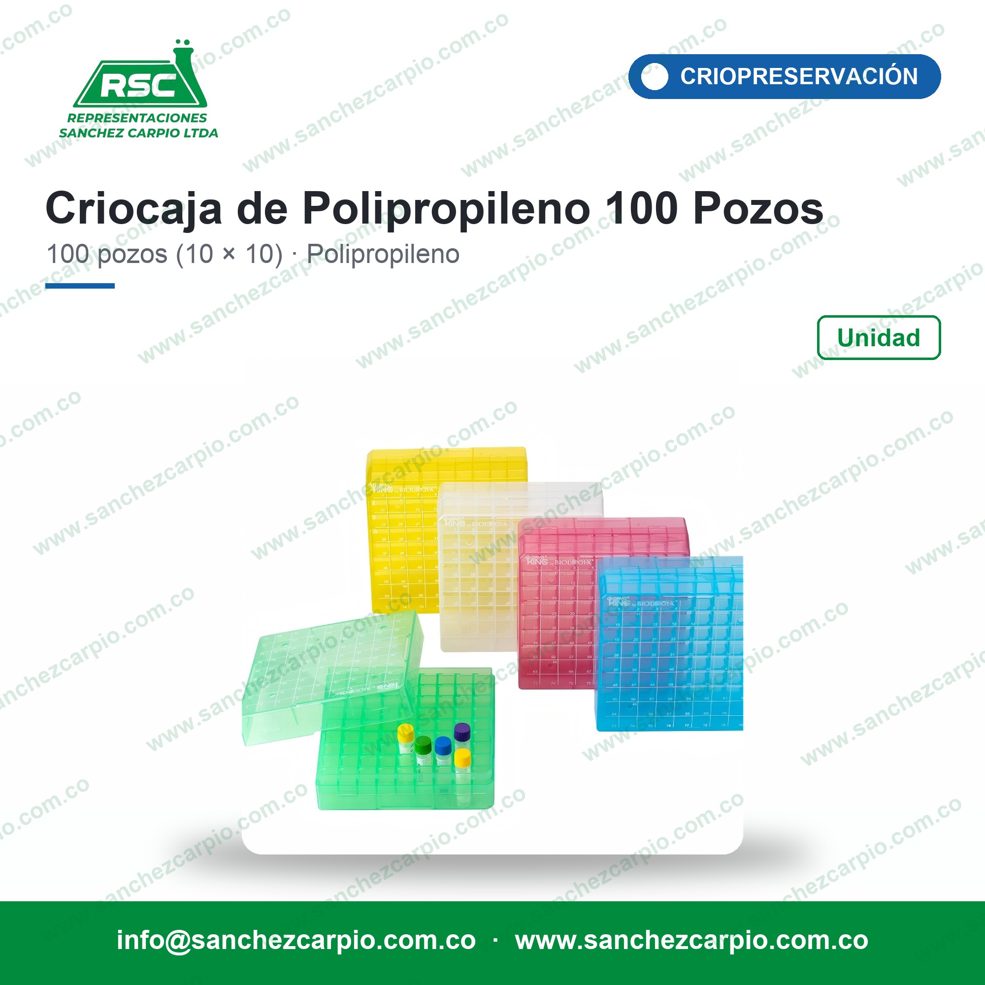 Criocaja de Polipropileno 100 Pozos - Biologix - Sánchez Carpio