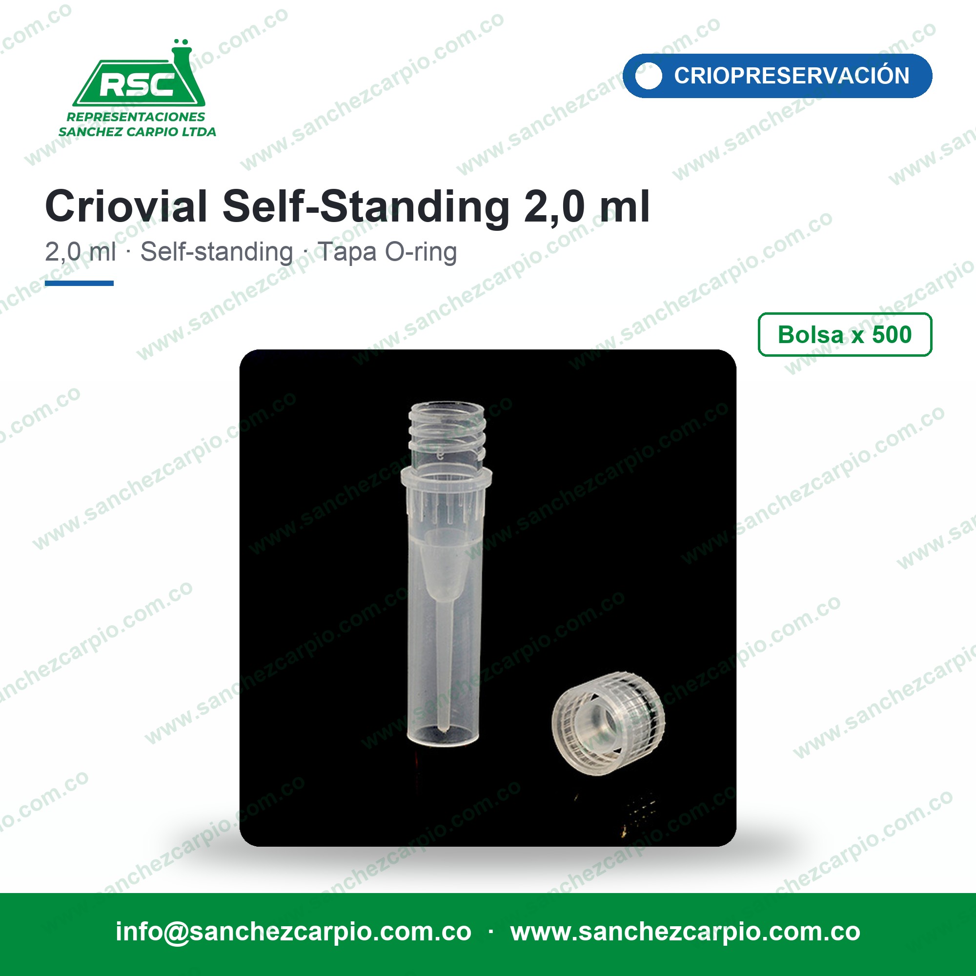 Criovial Self-Standing 2,0 ml Autoclavable con Tapa O-Ring Bolsa x 500 - Biologix - Sánchez Carpio