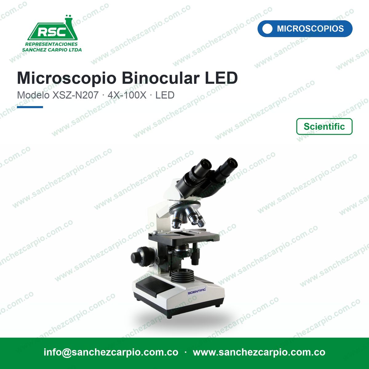 Microscopio Binocular Profesional LED Scientific XSZ-N207 - Sánchez Carpio