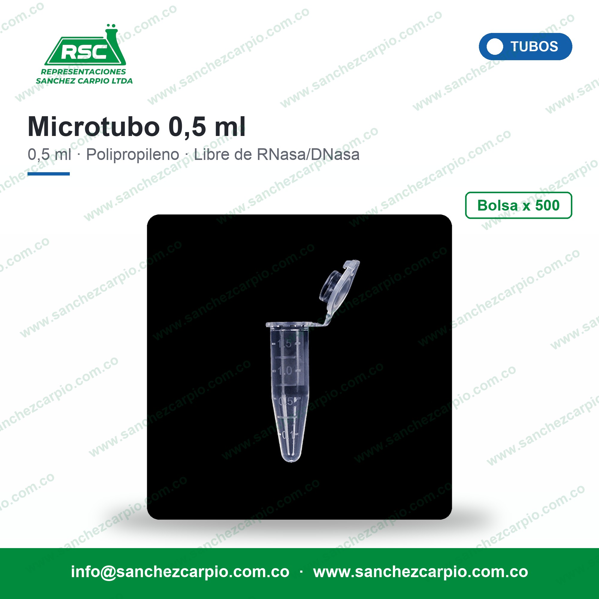 Microtubo de Centrífuga 0,5 ml con Tapa Adjunta Bolsa x 500 - Biologix - Sánchez Carpio