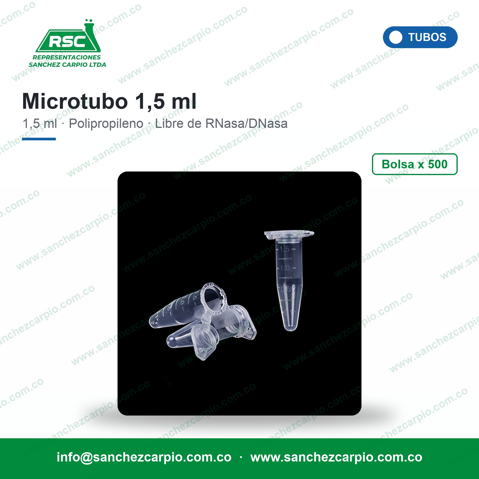 Microtubo de Centrífuga 1,5 ml Natural Libre de RNasa y DNasa Bolsa x 500 - Biologix - Sánchez Carpio