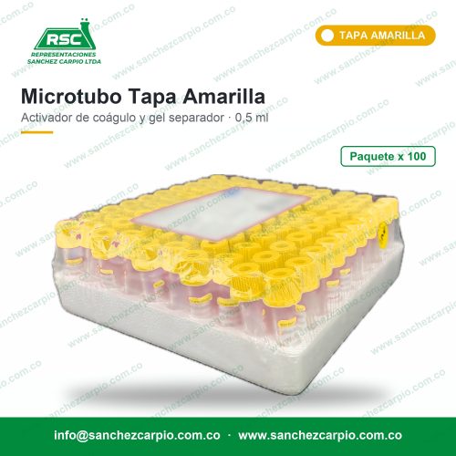Microtubo tapa amarilla activador de coágulo y gel separador 0,5 ml paquete x 100 - Sánchez Carpio