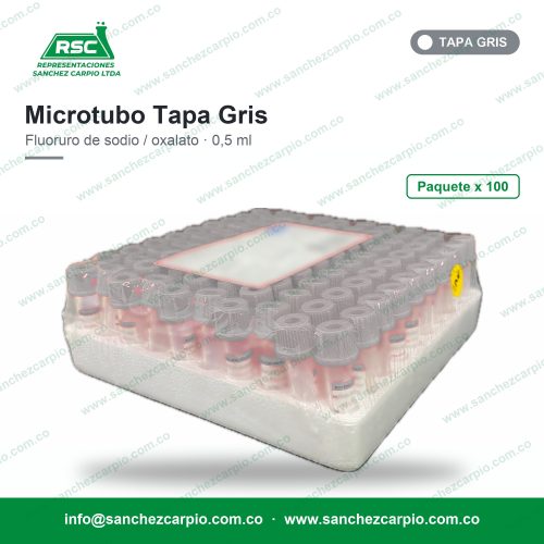 Microtubo tapa gris fluoruro de sodio / oxalato 0,5 ml paquete x 100 - Sánchez Carpio