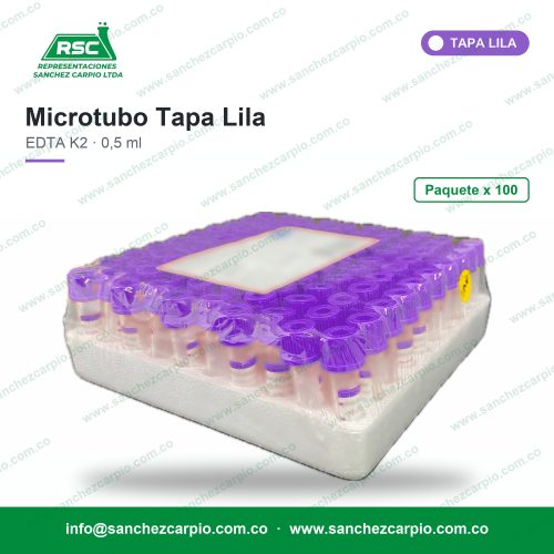 Microtubo tapa lila EDTA K2 0,5 ml paquete x 100 - Sánchez Carpio