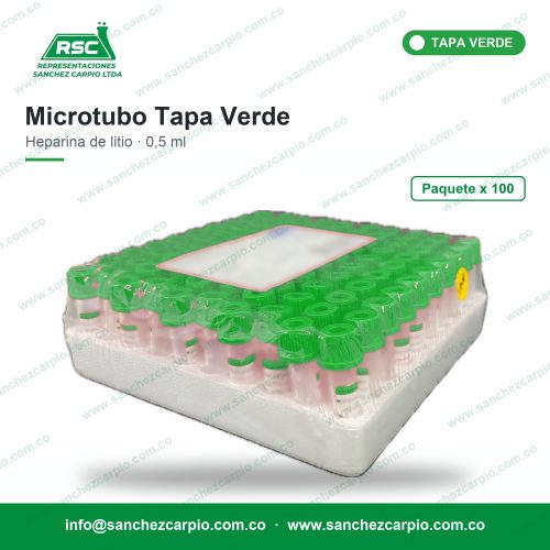 Microtubo tapa verde heparina de litio 0,5 ml paquete x 100 - Sánchez Carpio