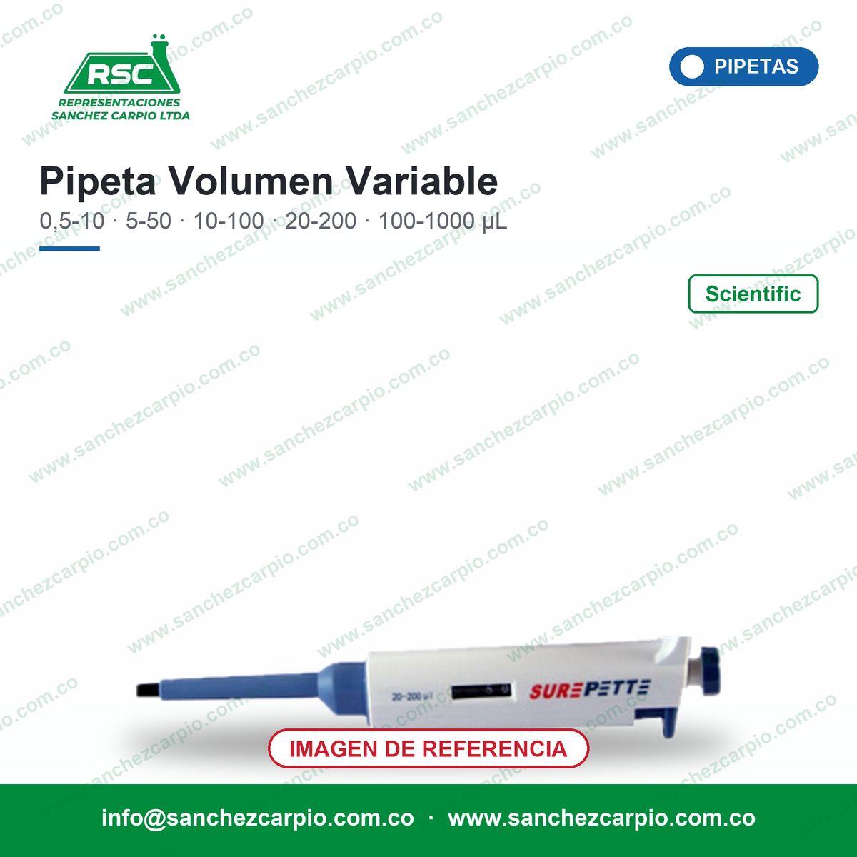 Pipeta Automática de Volumen Variable Scientific (imagen de referencia) - Sánchez Carpio