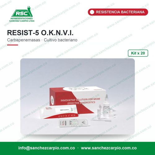 Prueba Rápida Carbapenemasas RESIST-5 O.K.N.V.I. (OXA-48, KPC, NDM, VIM, IMP) en Casete Kit x 20 Casetes - Coris BioConcept - Sánchez Carpio