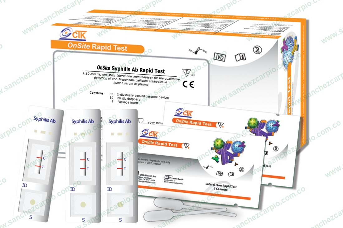 Prueba Rápida de Sífilis Anticuerpos en Casete (Sangre Total/Suero/Plasma) Kit x 30 - CTK Biotech - Sánchez Carpio