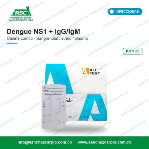Prueba Rápida Dengue Combo NS1 + IgG/IgM en Casete (Sangre/Suero/Plasma) Kit x 25 - All Test - Sánchez Carpio