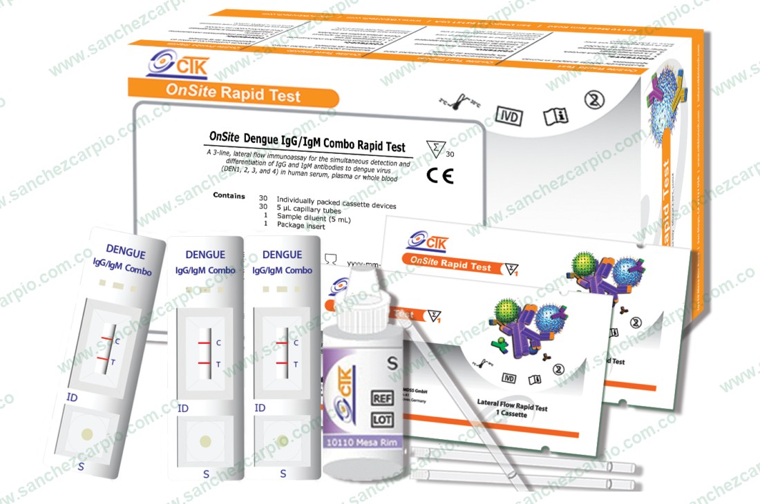 Prueba Rápida Dengue IgG/IgM en Casete (Sangre Total/Suero/Plasma) Kit x 30 - CTK Biotech - Sánchez Carpio