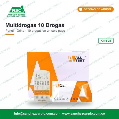 Prueba Rápida Multidrogas 10 Drogas en Panel (Orina) Kit x 25 - All Test - Sánchez Carpio