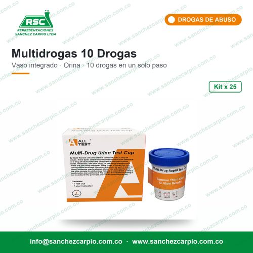 Prueba Rápida Multidrogas 10 Drogas en Vaso Integrado (Orina) Kit x 25 - All Test - Sánchez Carpio