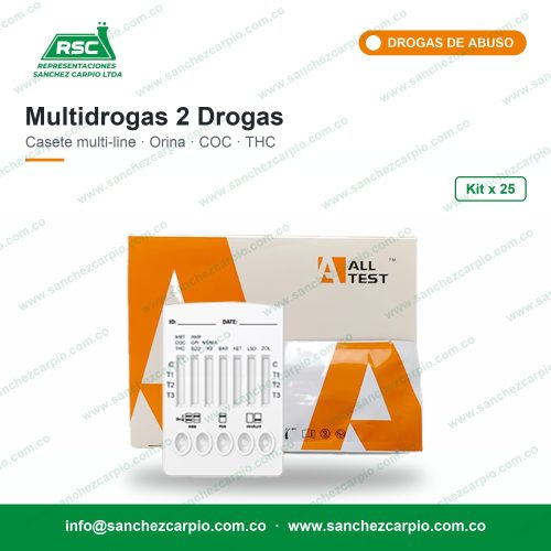 Prueba Rápida Multidrogas 2 Drogas en Casete Multi-line (Orina) Kit x 25 - All Test - Sánchez Carpio