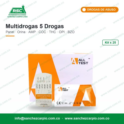 Prueba Rápida Multidrogas 5 Drogas en Panel (Orina) Kit x 25 - All Test - Sánchez Carpio