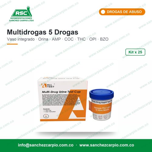 Prueba Rápida Multidrogas 5 Drogas en Vaso Integrado (Orina) Kit x 25 - All Test - Sánchez Carpio