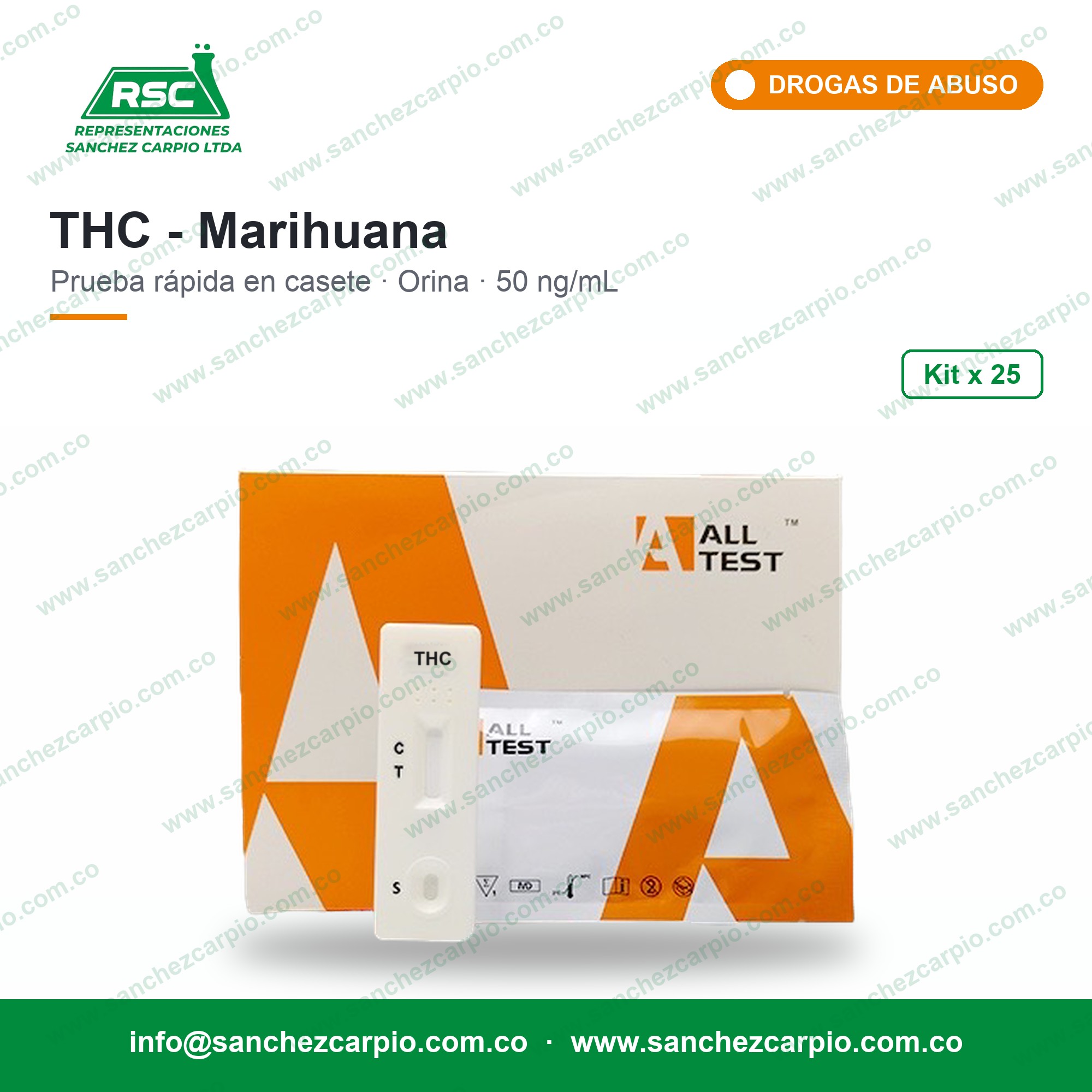 Prueba Rápida THC Marihuana en Casete (Orina) Kit x 25 - All Test - Sánchez Carpio