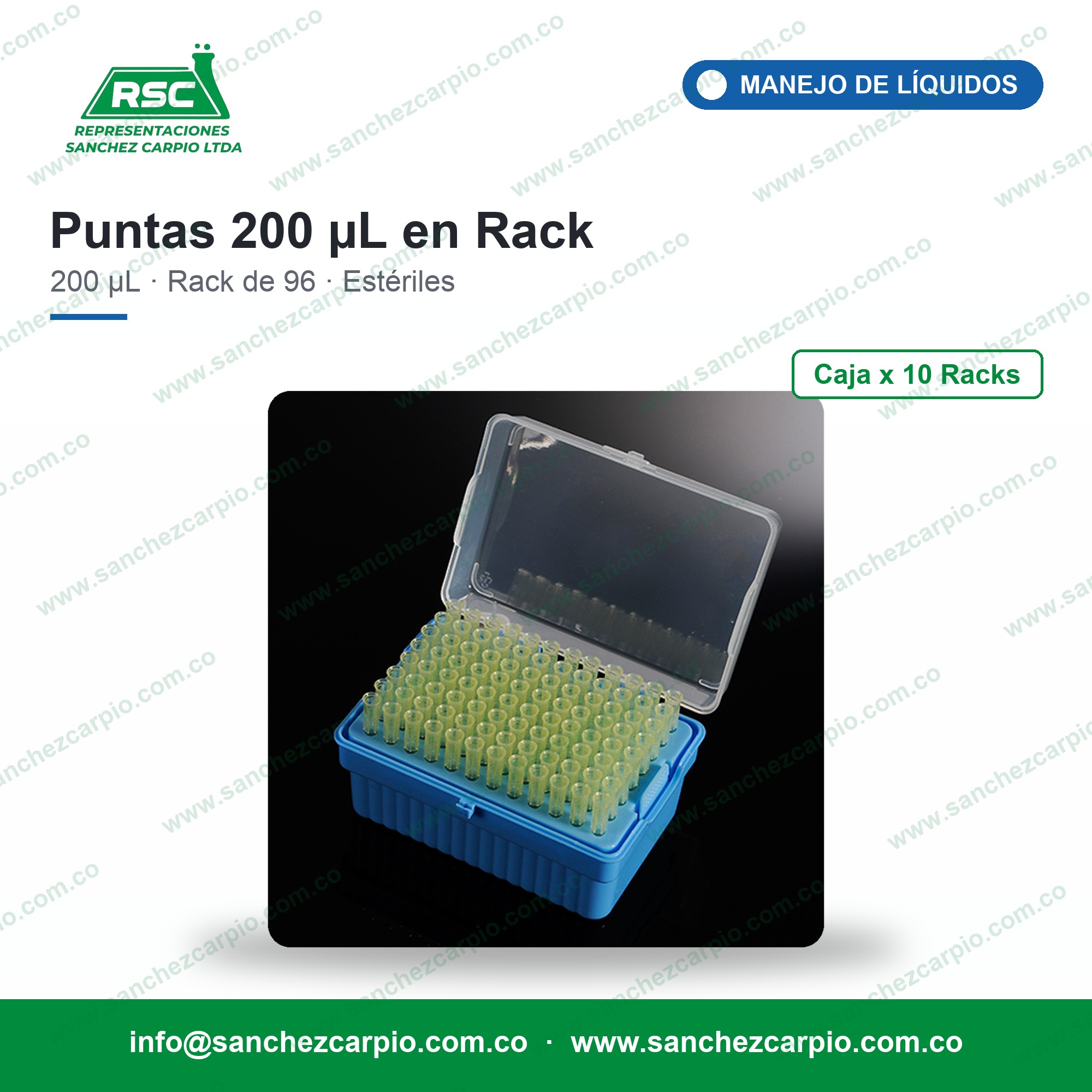 Puntas Amarillas para Pipeta 200 µL en Rack Estériles Caja x 10 Racks - Biologix - Sánchez Carpio
