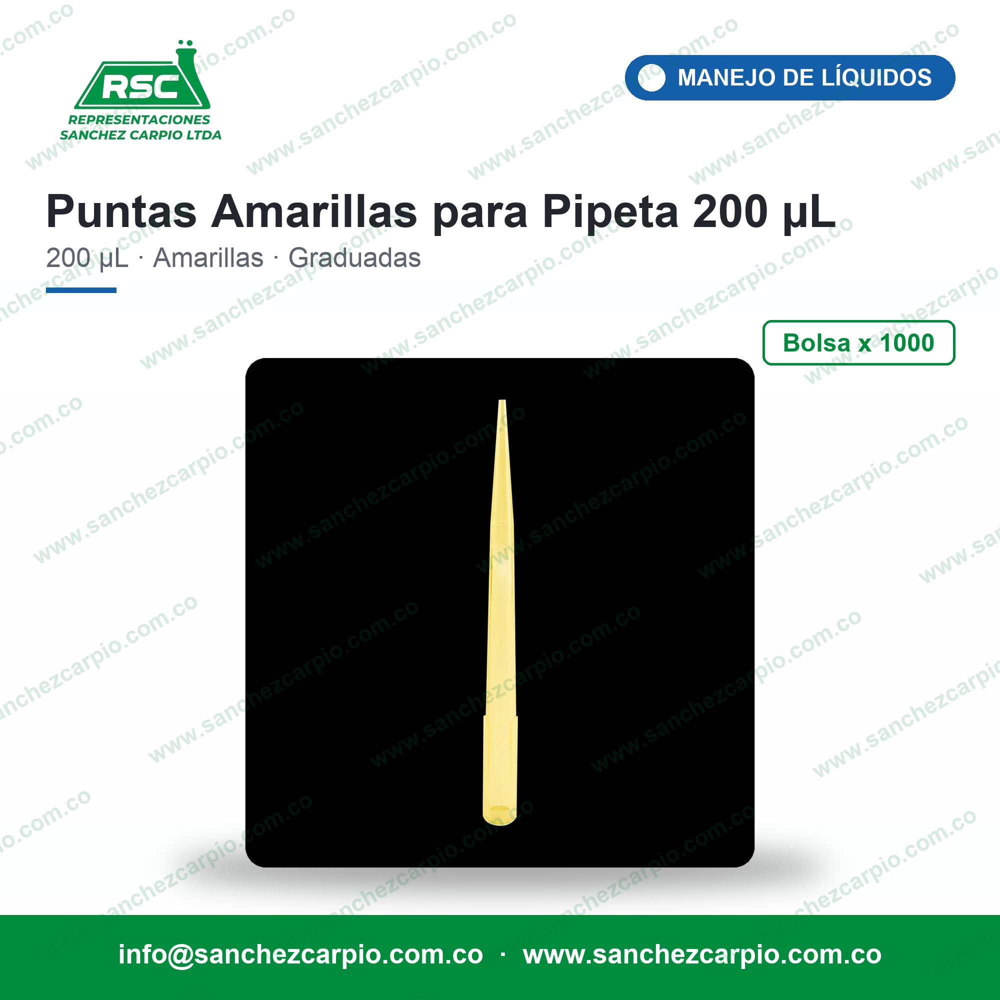 Puntas Amarillas para Pipeta 200 µL Graduadas Bolsa x 1000 - Biologix - Sánchez Carpio