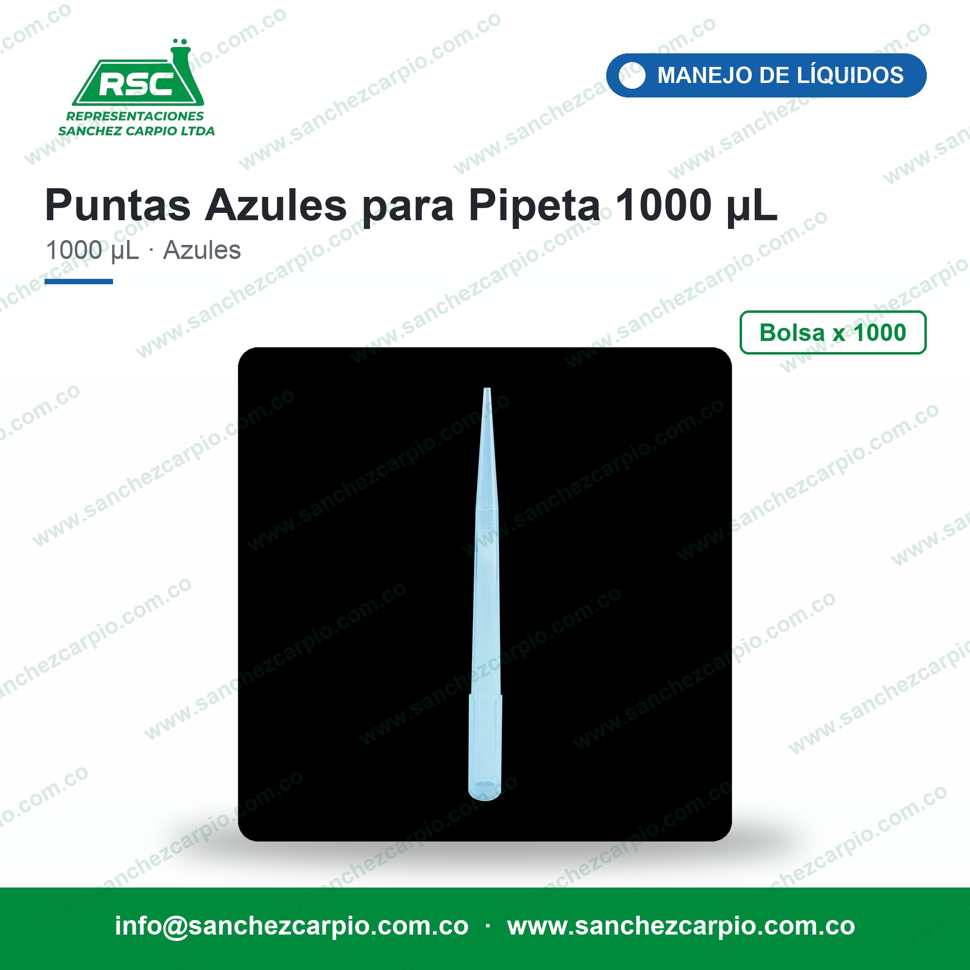 Puntas Azules para Pipeta 1000 µL Graduadas Bolsa x 1000 - Biologix - Sánchez Carpio