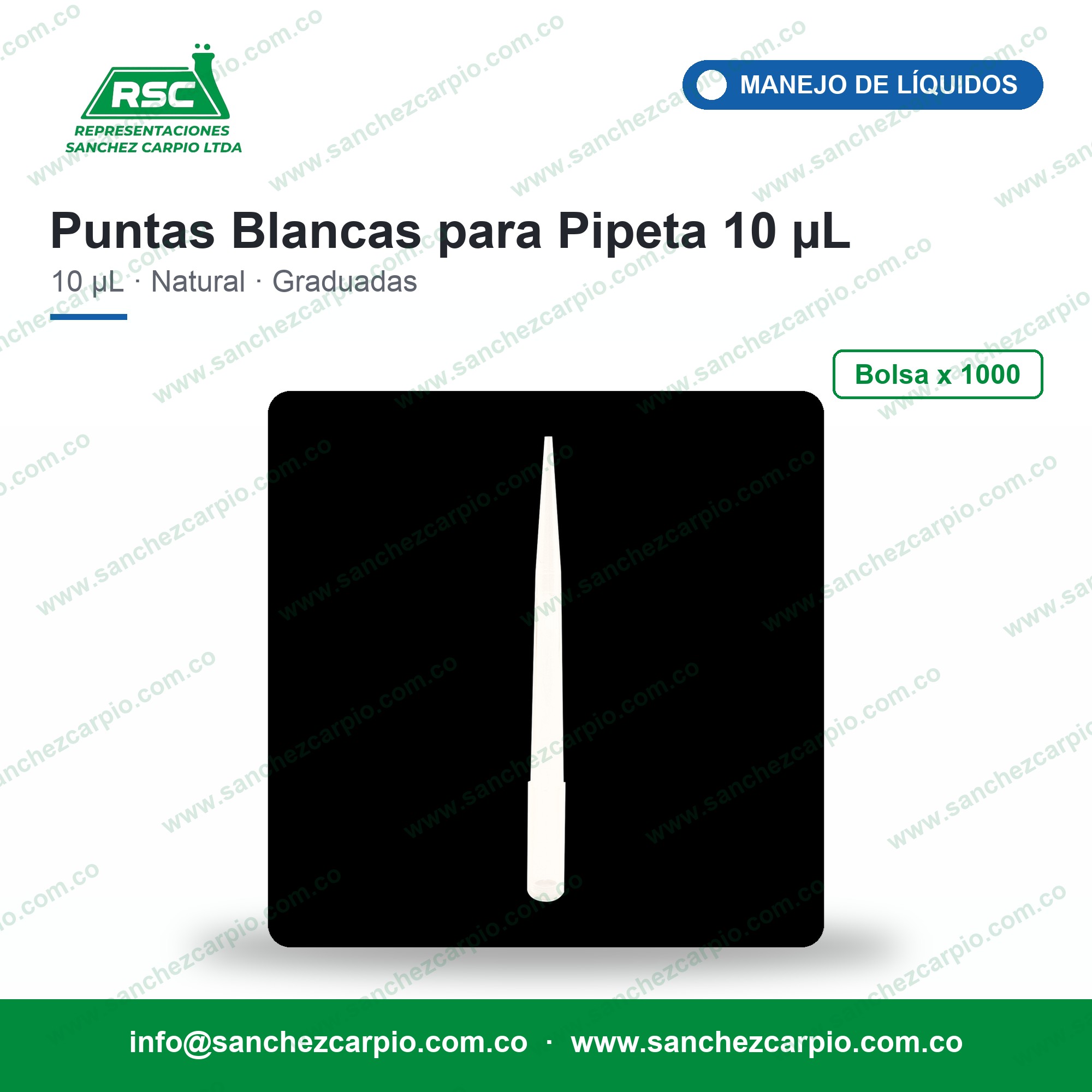 Puntas Blancas para Pipeta 10 µL Graduadas Bolsa x 1000 - Biologix - Sánchez Carpio