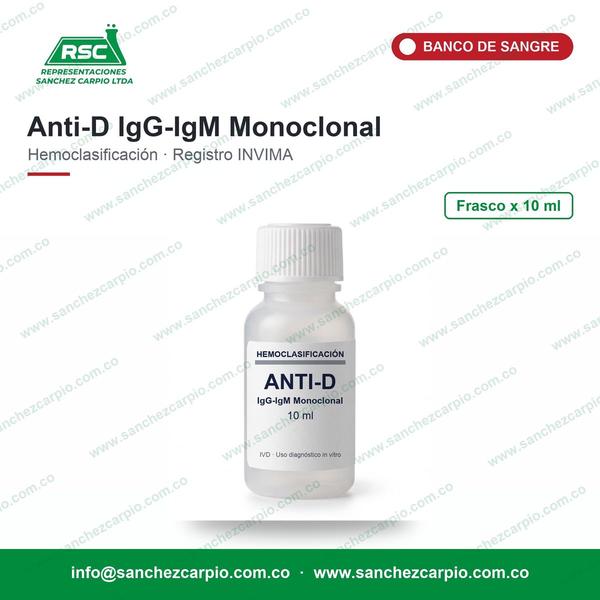 Reactivo Anti-D IgG-IgM Monoclonal x 10 ml - ABO - Sánchez Carpio