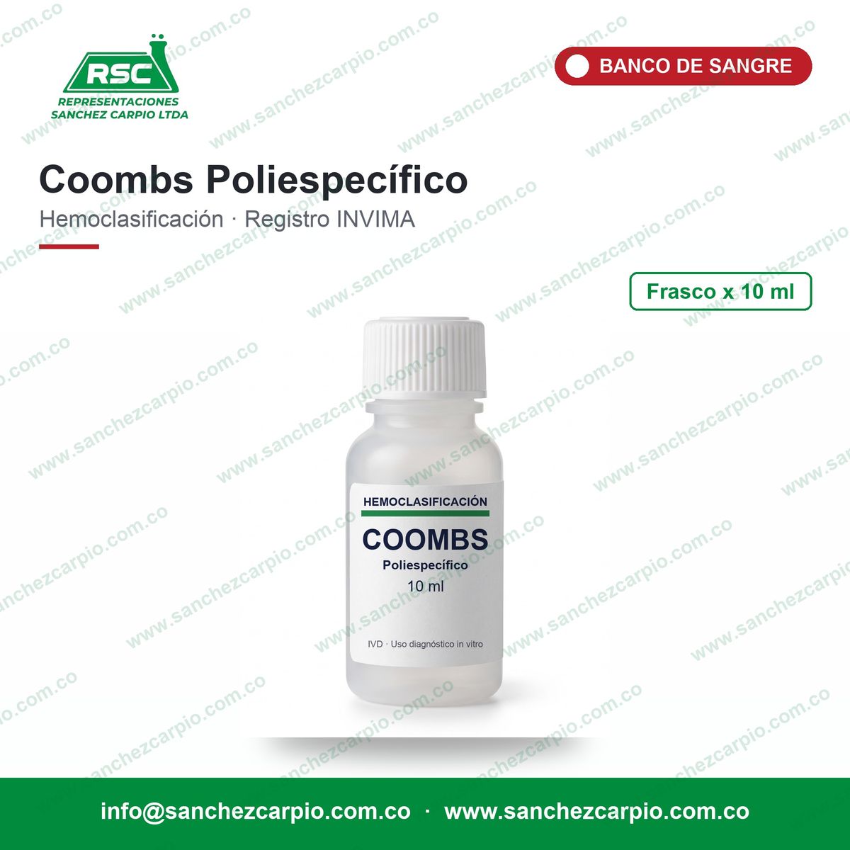Reactivo de Coombs Poliespecífico x 10 ml - ABO - Sánchez Carpio
