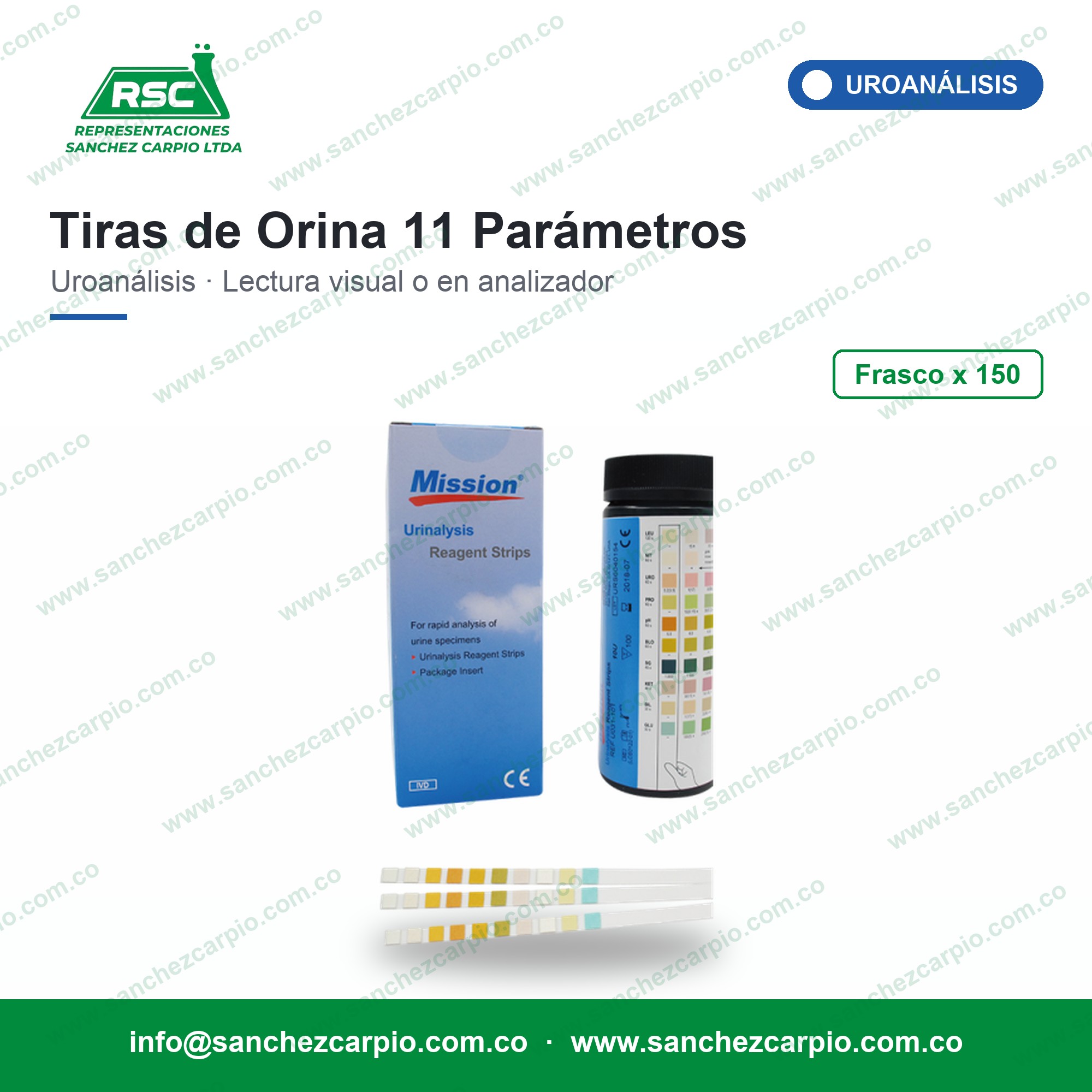 Tiras de Orina Mission 11 Parámetros Frasco x 150 Tiras - ACON - Sánchez Carpio