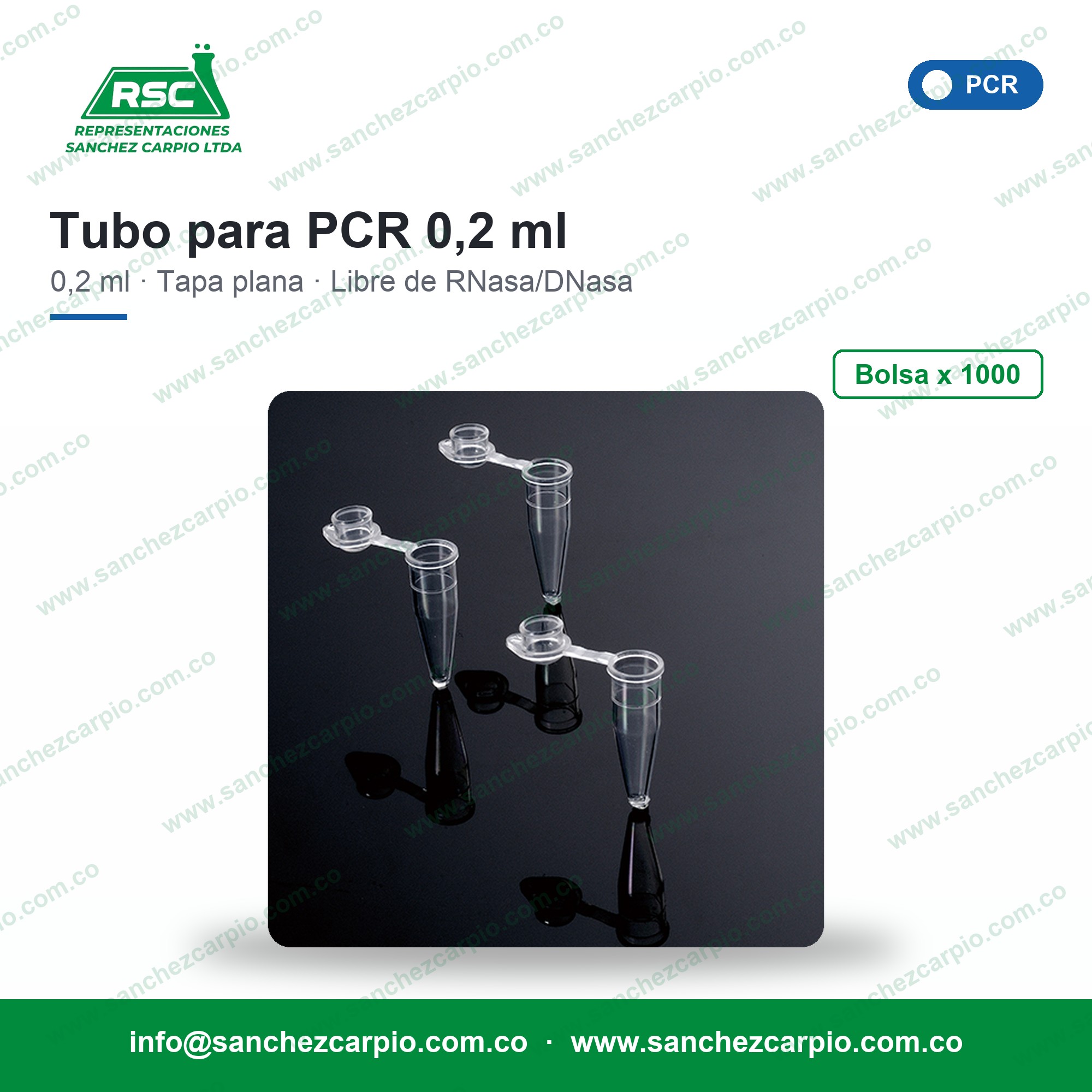 Tubo para PCR 0,2 ml con Tapa Plana Libre de RNasa y DNasa Bolsa x 1000 - Biologix - Sánchez Carpio