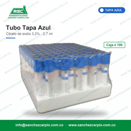 Tubo tapa azul citrato de sodio 3,2% 2,7 ml caja x 100 - Sánchez Carpio