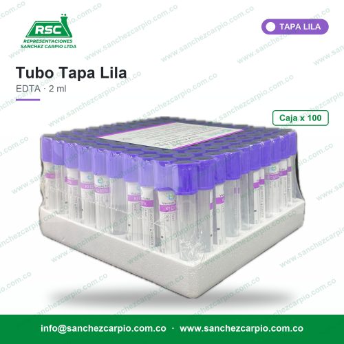 Tubo tapa lila EDTA 2 ml caja x 100 - Sánchez Carpio