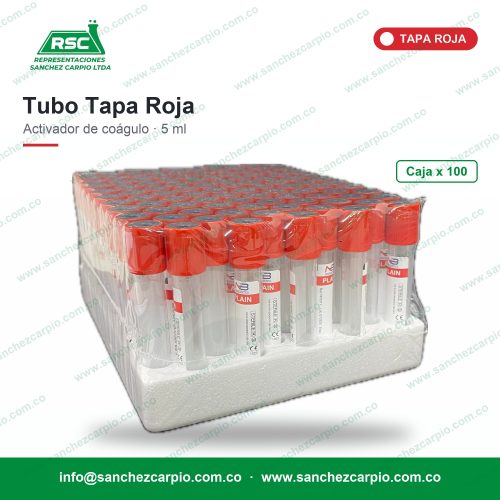 Tubo tapa roja activador de coágulo 5 ml caja x 100 - Sánchez Carpio