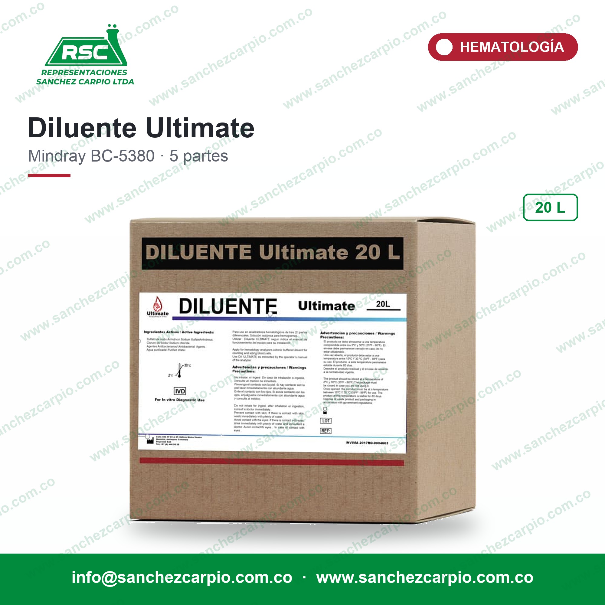 Diluente UM-53 para Mindray BC-5380 x 20 L - Ultimate - Sánchez Carpio
