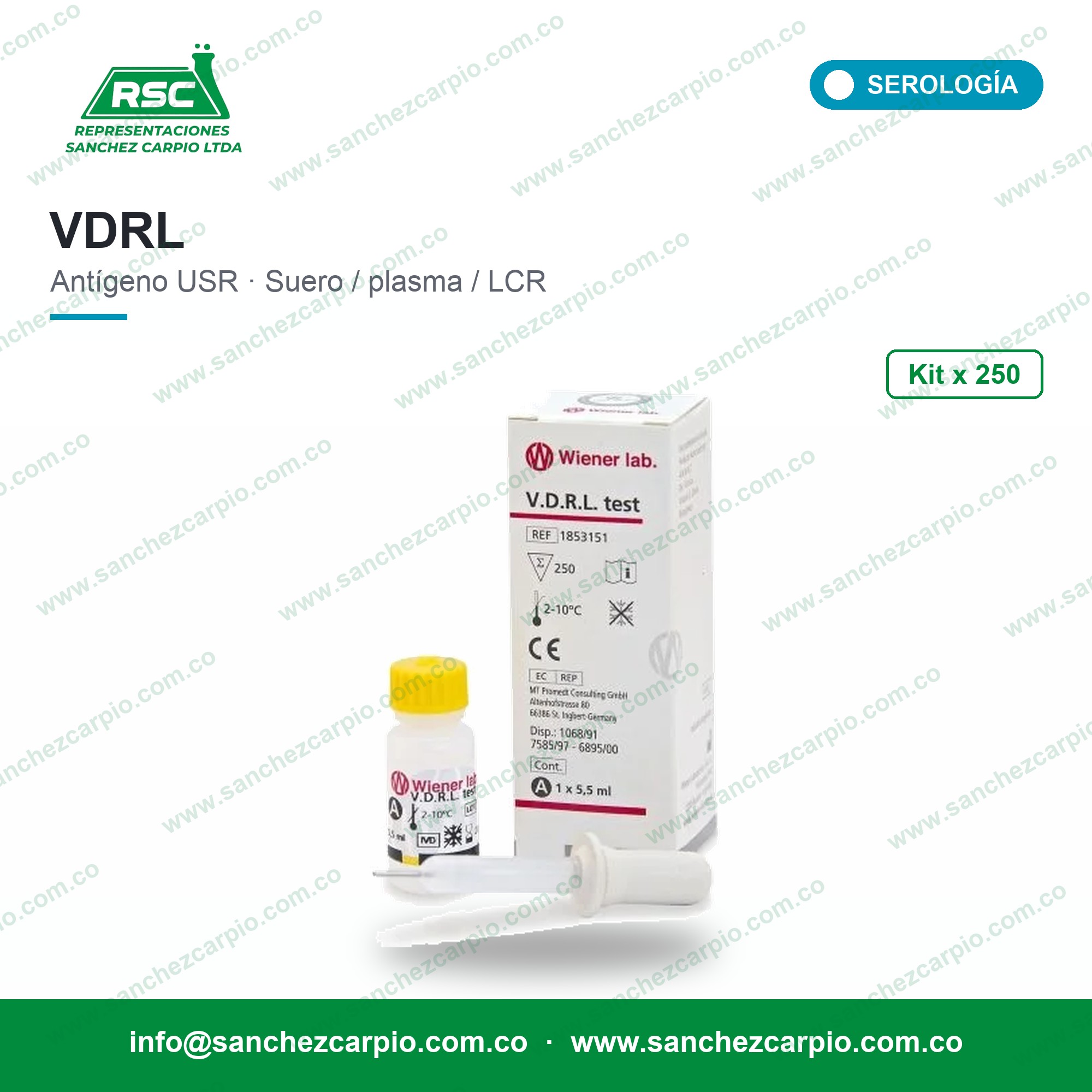 VDRL Test Wiener lab x 250 determinaciones - Sánchez Carpio